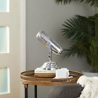 Silver Aluminum Traditional Sculpture, Microphone 9" x 9" x 6"