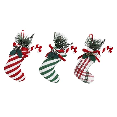 Assorted 6.5" Stocking with Pine & Candy Cane Ornament by Ashland®