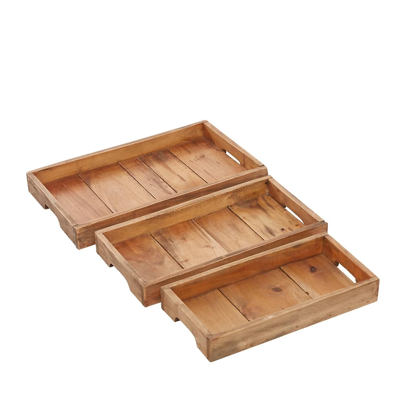 Brown Rectangle Wood Rustic Tray Set