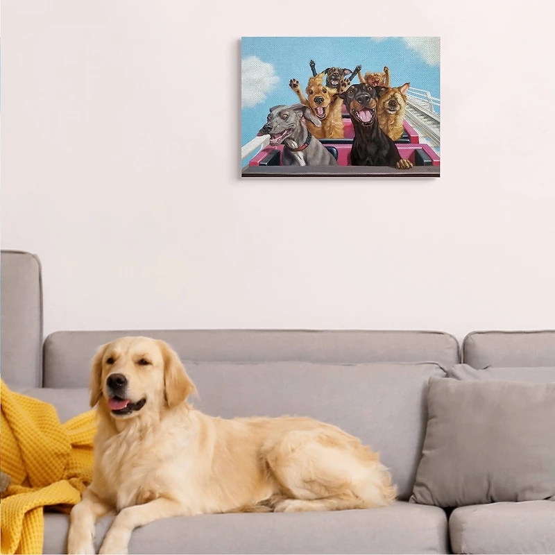 Stupell Industries Dogs Riding Roller Coaster Funny Amusement Park Canvas Wall Art