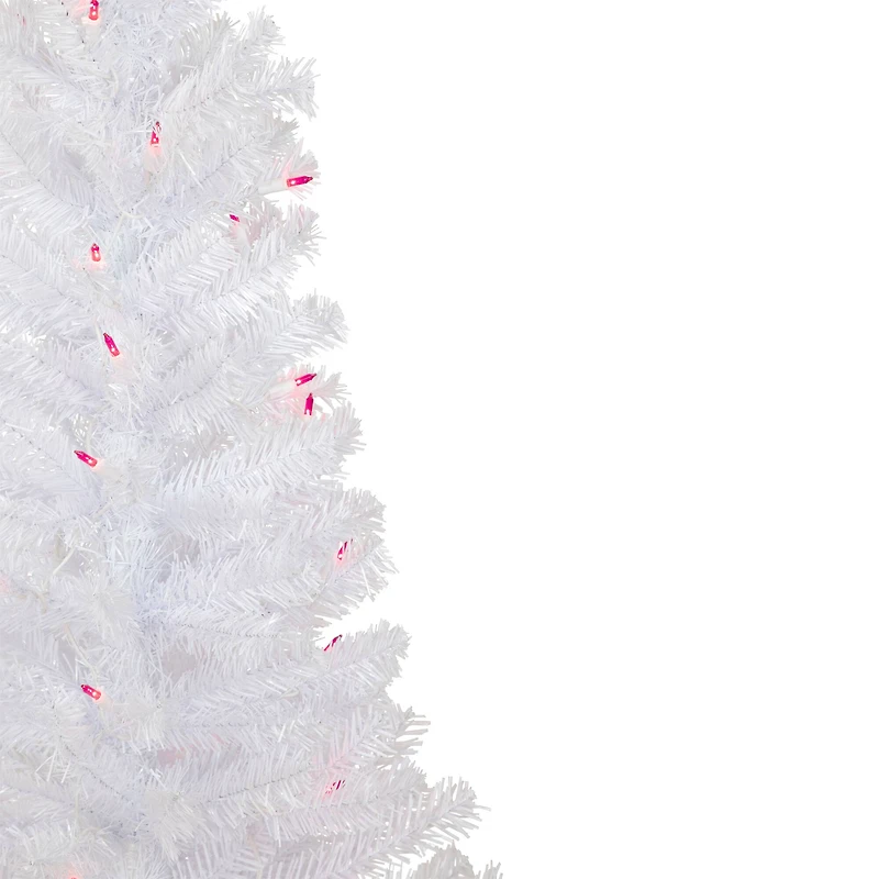 4ft. Pre-Lit White Woodbury Pine Slim Artificial Christmas Tree, Pink Lights