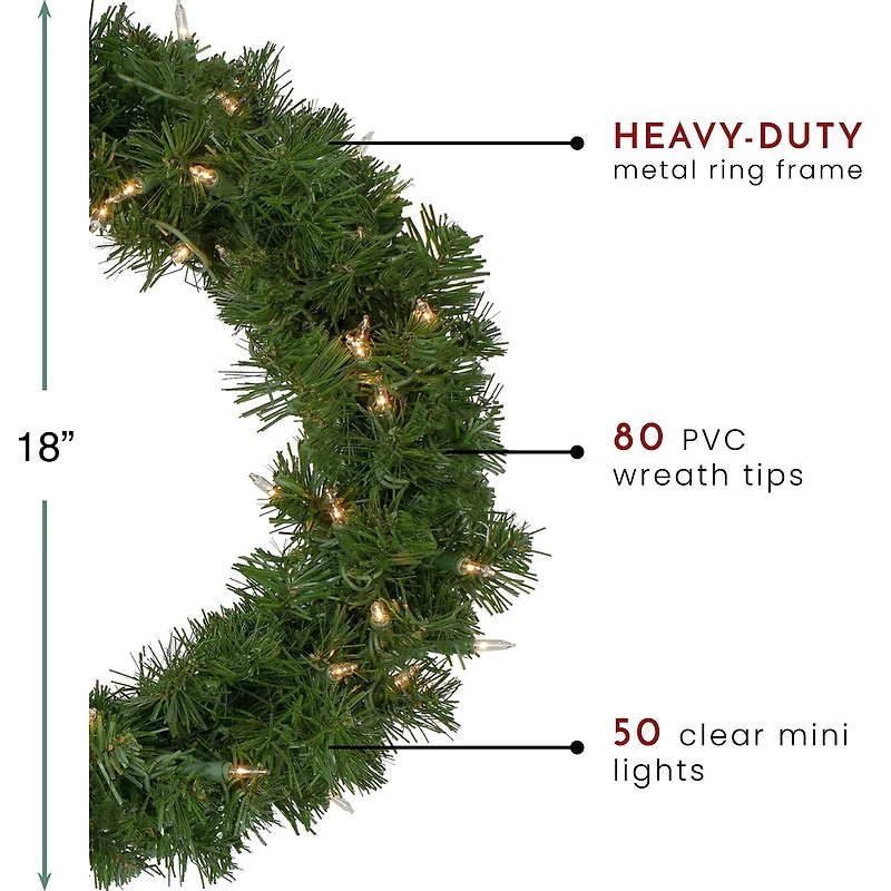 18" Pre-Lit Deluxe Windsor Pine Christmas Wreath, Clear Lights