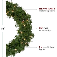18" Pre-Lit Deluxe Windsor Pine Christmas Wreath, Clear Lights