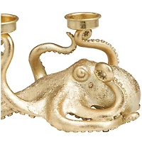11" Gold Polystone Textured Octopus Candelabra with Tentacle Candle Slots