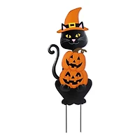 Glitzhome® 36"H Halloween Metal Black Cat with Spring Head and Stacked Pumpkin Yard Stake