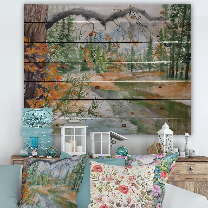 Designart - River With Trees In Autumn Forest