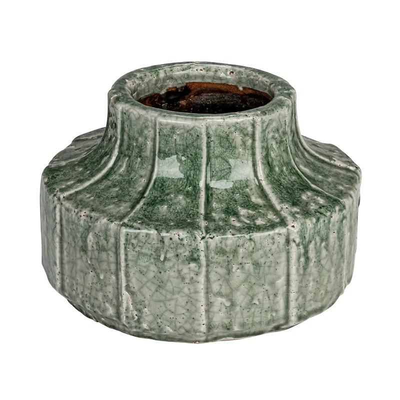 Hello Honey® 9" Green Crackle Glaze Terra Cotta Vase Planter with Embossed Lines