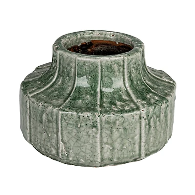 Hello Honey® 9" Green Crackle Glaze Terra Cotta Vase Planter with Embossed Lines