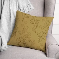 Mustard Yellow Large Leaf Pattern Throw Pillow