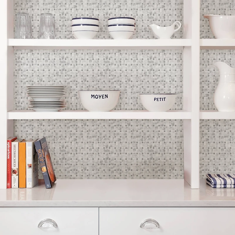 InHome Basketweave Carrara Peel & Stick Backsplash Tiles