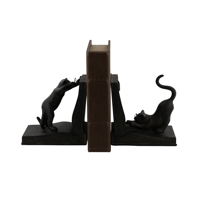 Black Polystone Eclectic Cat Bookends Set