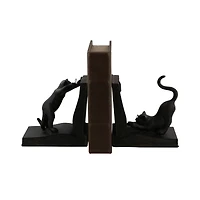 Black Polystone Eclectic Cat Bookends Set