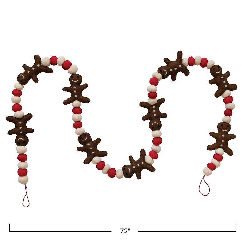 Hello Honey® 6ft. Handmade Wool Felt Gingerbread Men & Balls Garland