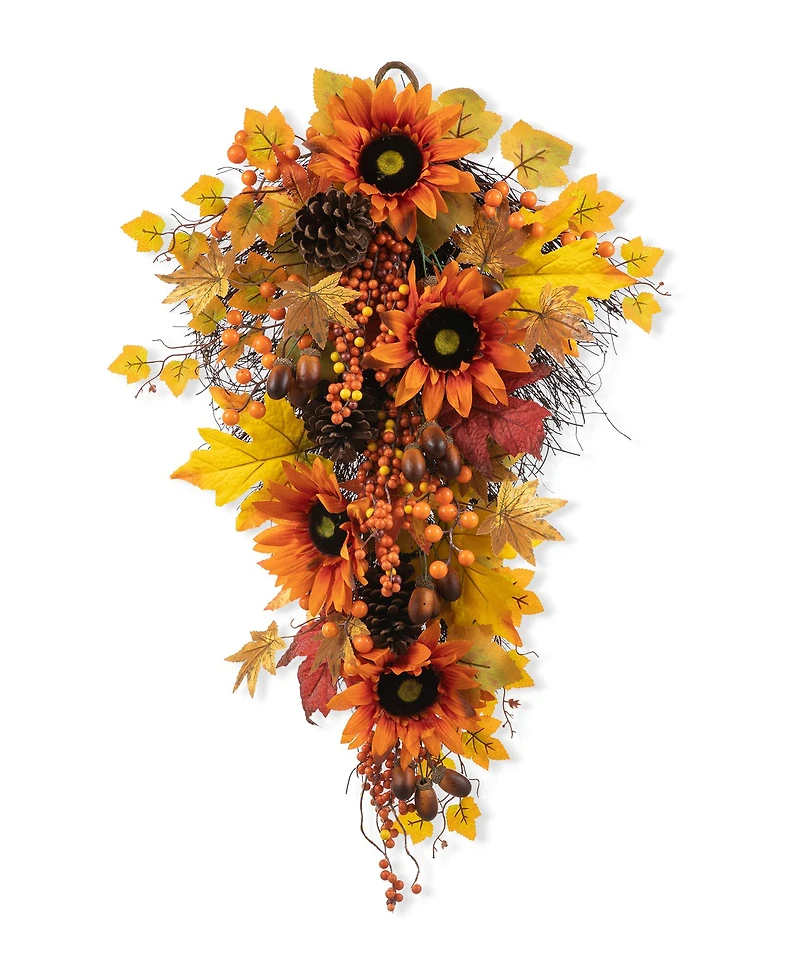 Glitzhome® 27" Fall Sunflower, Maple Leaf & Berry Swag