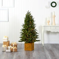 5ft. Pre-Lit Manchester Fir Artificial Christmas Tree with Multifunction LED Clear Warm Lights in Decorative Planter