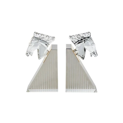 9" Clear Glass Horse Head Decorative Bookends with Pyramid Bases, 2ct.