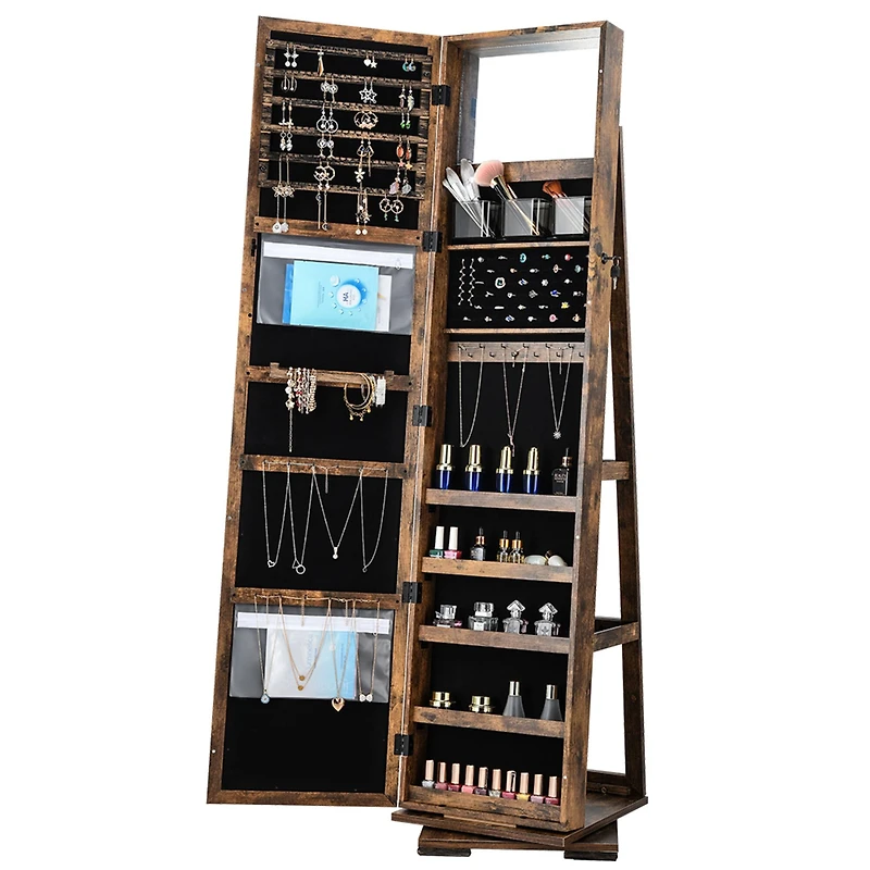 Classic Brown Rotatable 2-in-1 Lockable Jewelry Cabinet