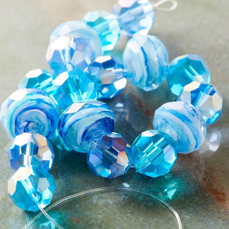 12 Pack: Aqua Mix Glass Faceted Beads by Bead Landing™