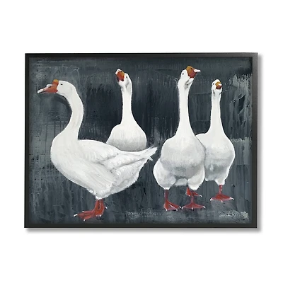 Stupell Industries Gaggle of White Geese Vintage Farm Bird Animals Framed Wall Art