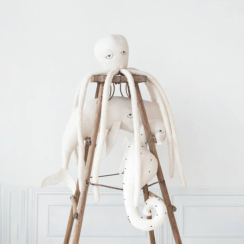 Hello Honey® White Cotton & Linen Whale-Shaped Pillow