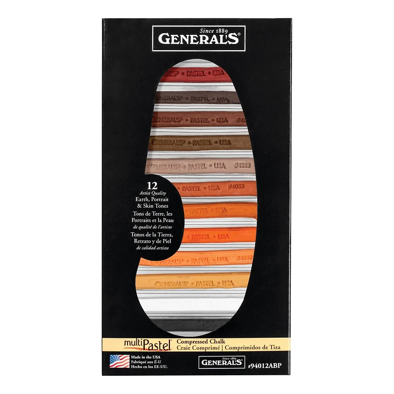 General's® MultiPastel® Earth, Portrait & Skin Tones Compressed Chalk, 12ct.