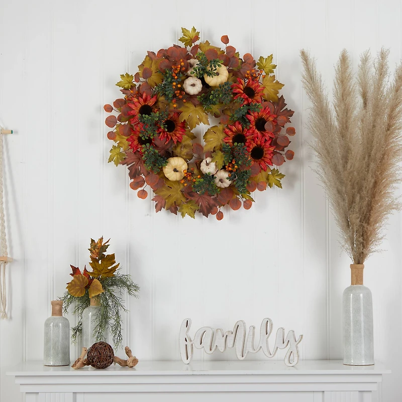 30" Fall Acorn, Sunflower, Berries & Autumn Foliage Wreath