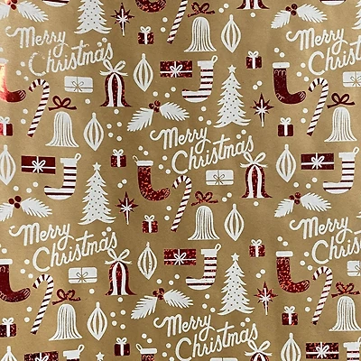 Gold Foil Christmas Peppermint Premium Gift Wrap by Celebrate It™