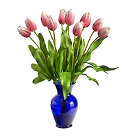 22" Mauve Dutch Tulip Arrangement in Blue Vase