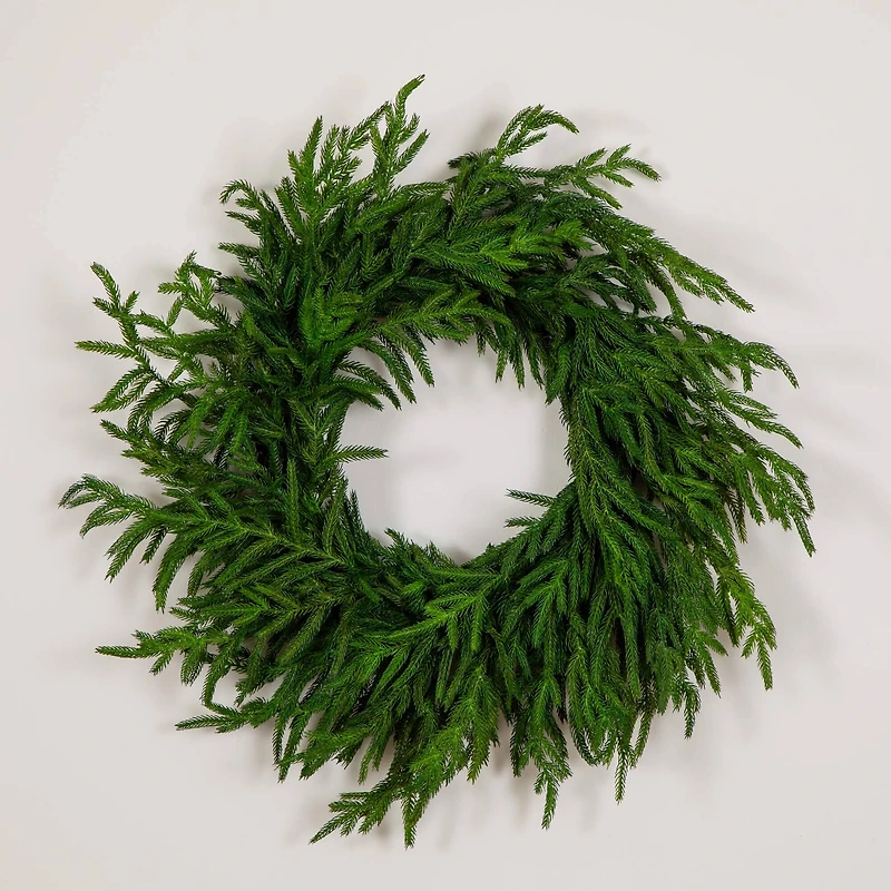 24in. Artificial Real Touch Norfolk Island Pine Wreath with Natural Look