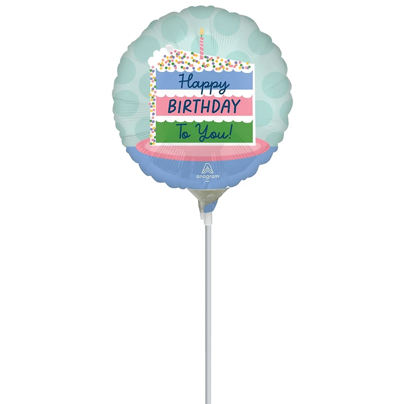 9" Happy Birthday Cake Foil Stick Balloon