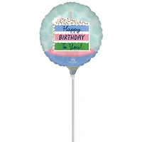 9" Happy Birthday Cake Foil Stick Balloon