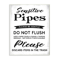 Stupell Industries Sensitive Toilet Pipes Sign Flushing Restrictions Wood Wall Plaque