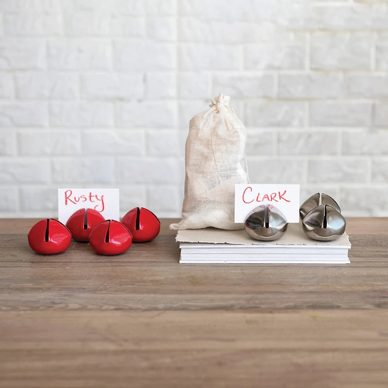 Hello Honey® Silver Round Metal Bell Place Card & Photo Holder Set