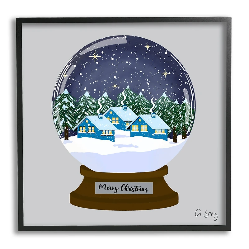 Stupell Industries Merry Christmas Winter Snow Globe Framed Giclee Art