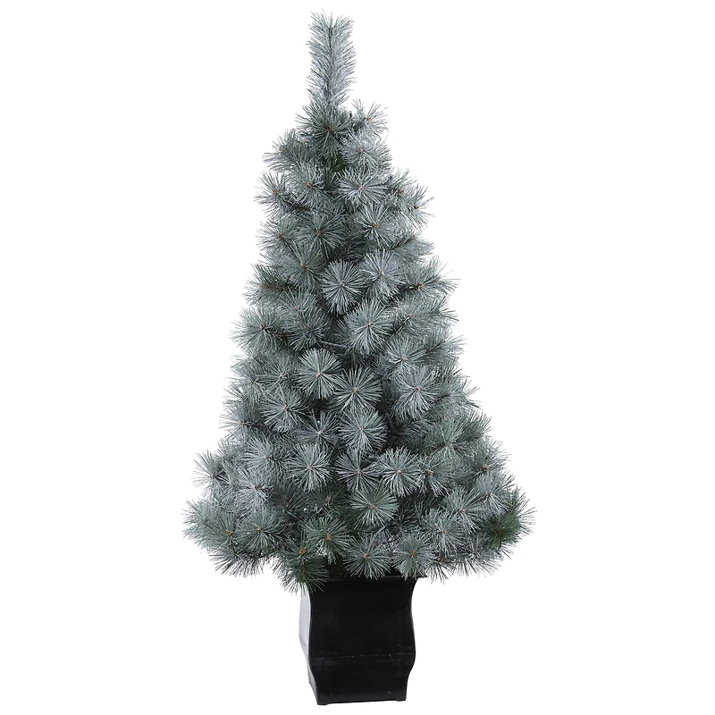 4ft. Pre-Lit Snowy Mountain Pine Artificial Christmas Tree, Blue LED Lights