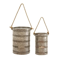 Gray Metal Coastal Lantern Set
