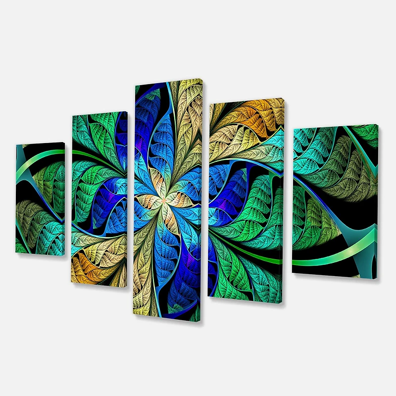 Designart - Blue Green Fractal Flower Petals - Contemporary Canvas Art Print