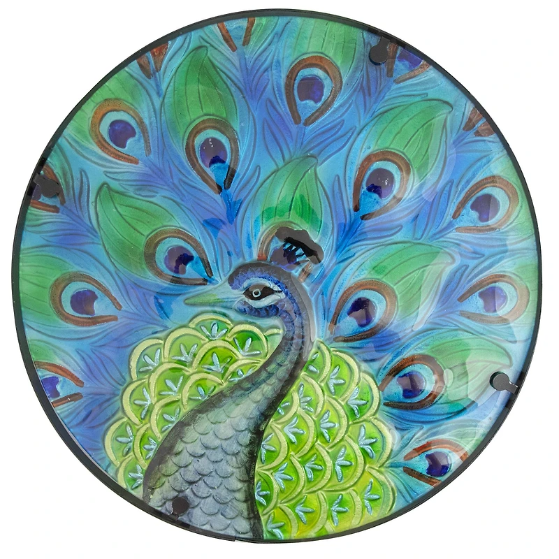 19" Blue & Green Peacock Glass Patio Side Table