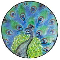 19" Blue & Green Peacock Glass Patio Side Table