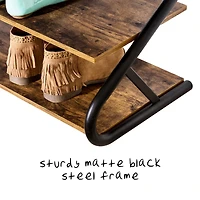 Honey Can Do 3-Shelf Z-Frame Wooden Shoe Rack With Matte Black Metal