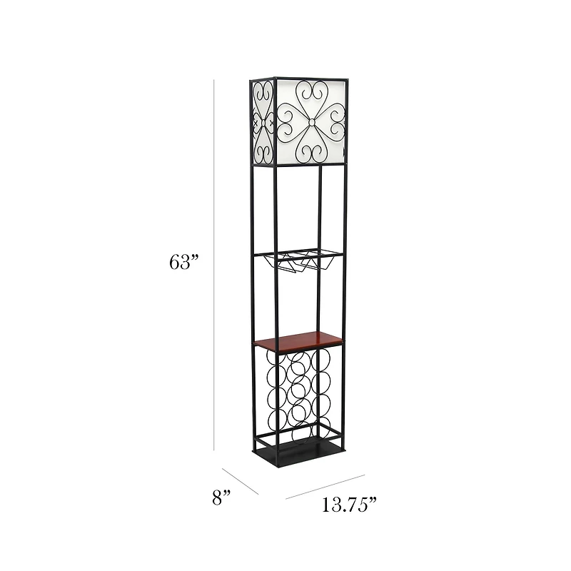 Elegant Designs™ 5ft. Black Organizer Storage Shelf and Wine Rack Floor Lamp