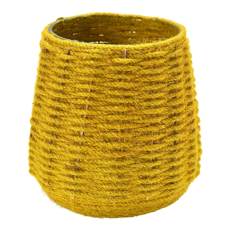 Hello Honey® 5.5" Mustard Hand-Woven Jute & Glass Votive Candle Holder