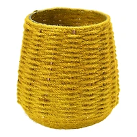 Hello Honey® 5.5" Mustard Hand-Woven Jute & Glass Votive Candle Holder