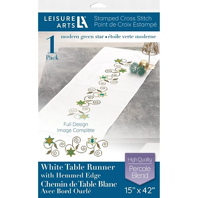 Leisure Arts® Modern Green Star Table Runner Stamped Cross Stitch Kit