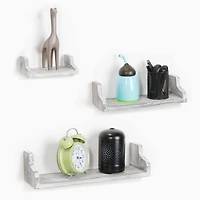NEX™ Pale Gray Rustic Wood Floating Shelves Set with Metal Brackets