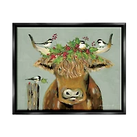 Stupell Industries Cattle & Birds Holiday Holly Framed Floater Canvas Wall Art
