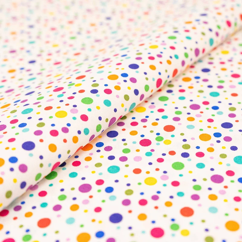 SINGER Rainbow Dots on White Cotton Fabric