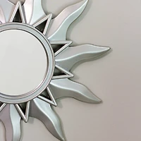 9.5" Mayan Sunburst Matte Silver Round Mirror Set