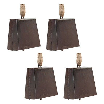 8.5" Bronze Metal Bell Ornament with Jute Rope Hanger, 4ct.