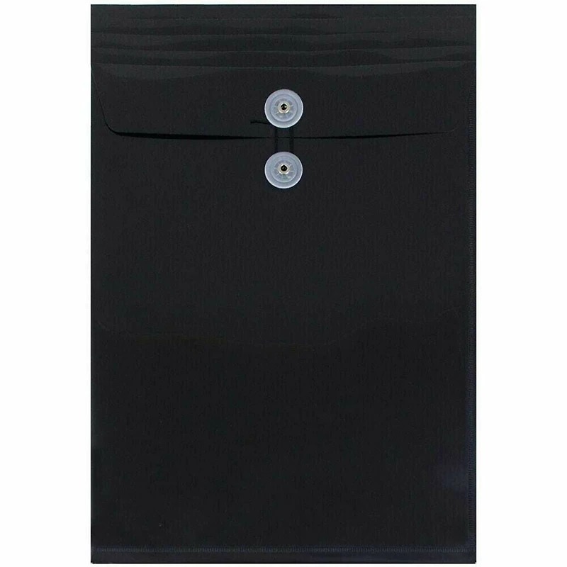 JAM Paper 9.75" x 14.5" Black Plastic Button String Open End Envelopes, 108ct.